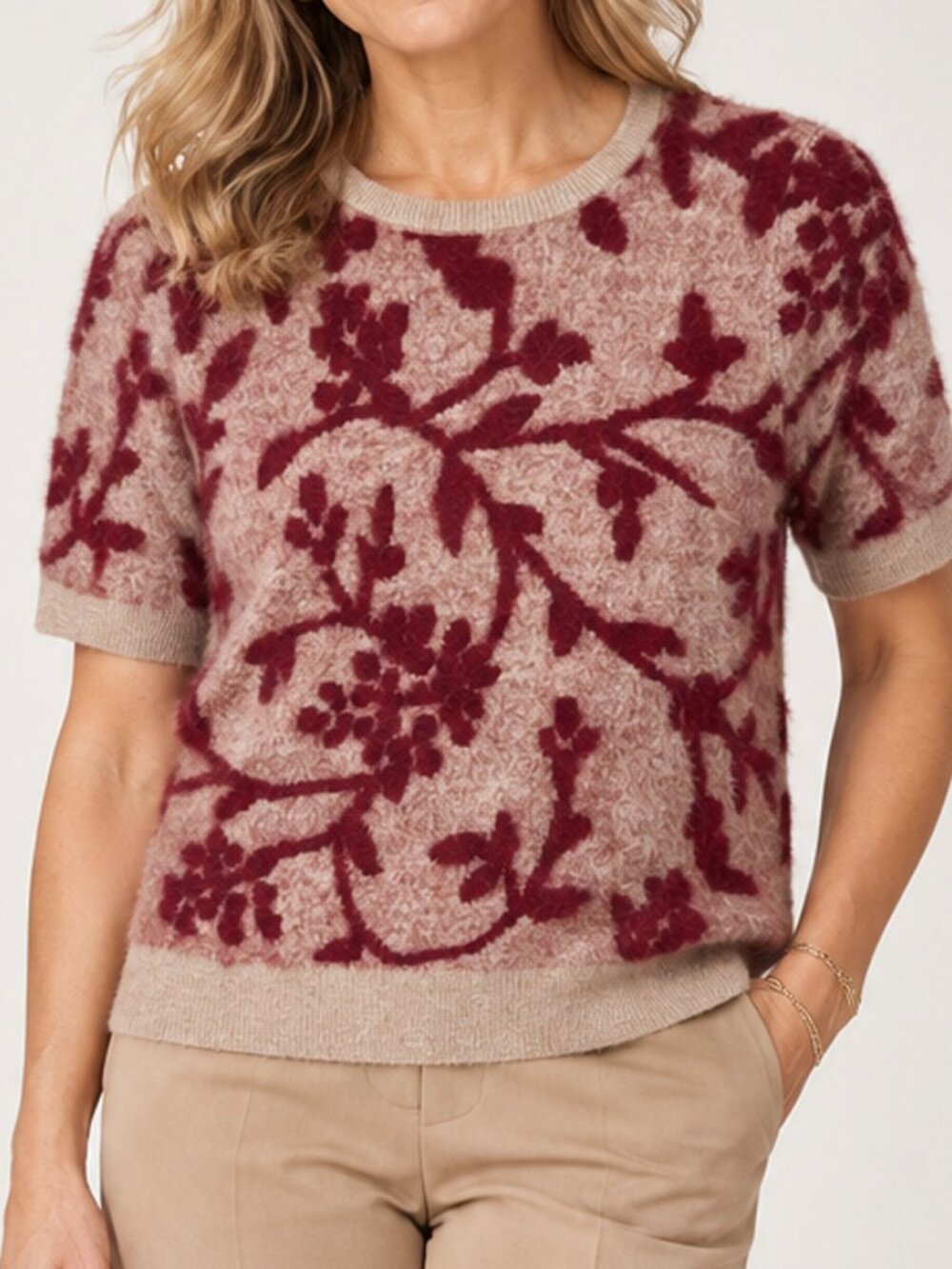 T Tahari Eyelash Knit Short Sleeve Sweater